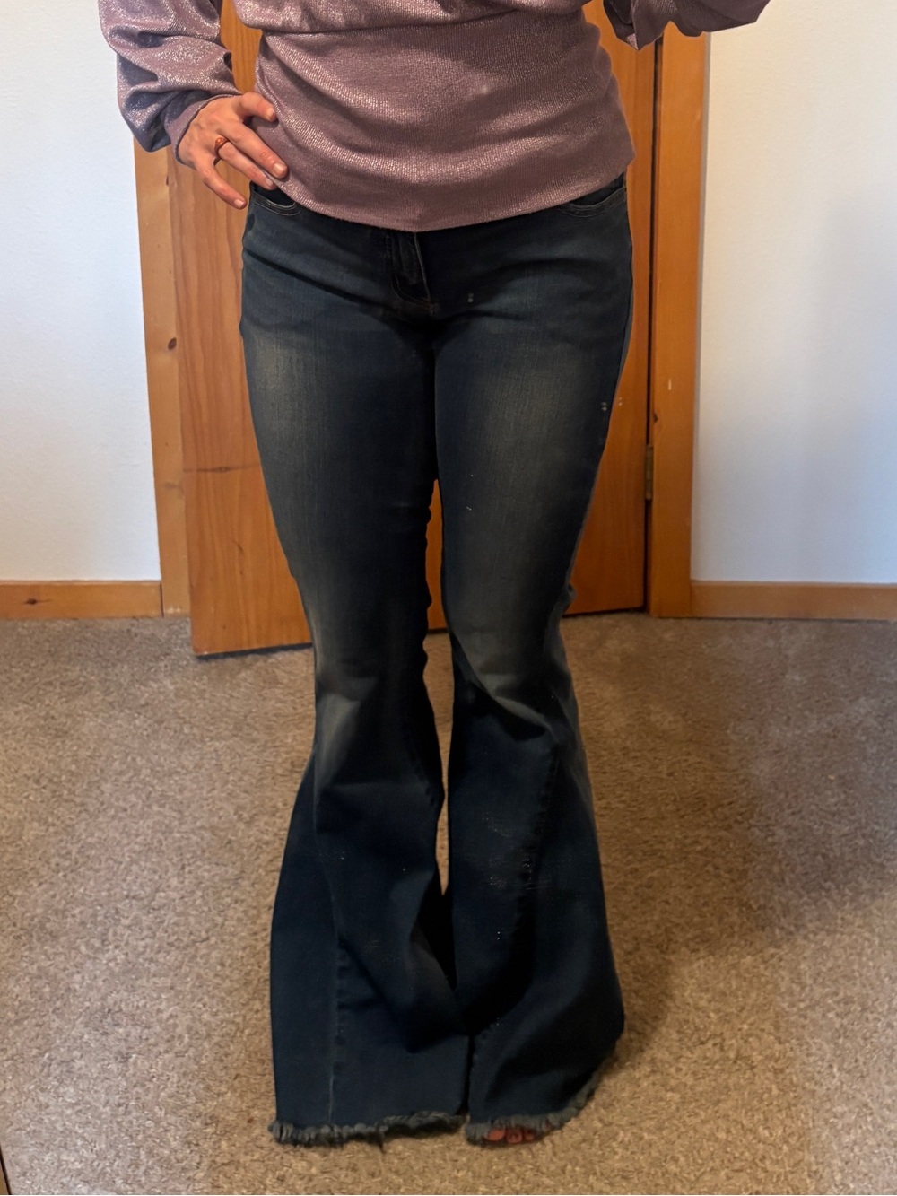 Free People Raw Hem Flare Jeans Twisted Seam Size 29 Soft Stretch Denim